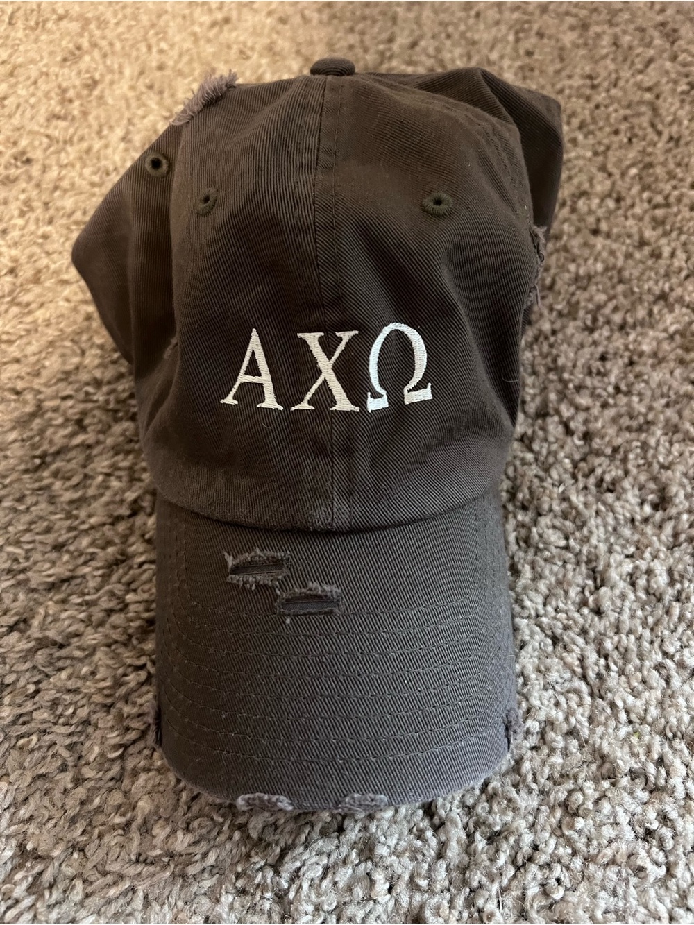 AXΩ Embroidered Distressed Baseball Cap - Black